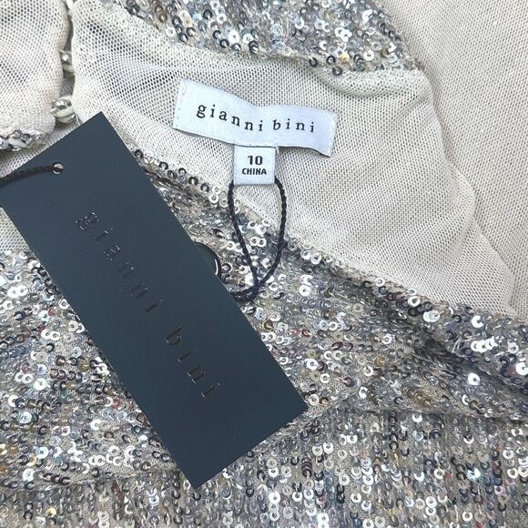 Gianni Bini Jada Silver Sequin Halter Dress - Size 10 - Picture 6 of 6